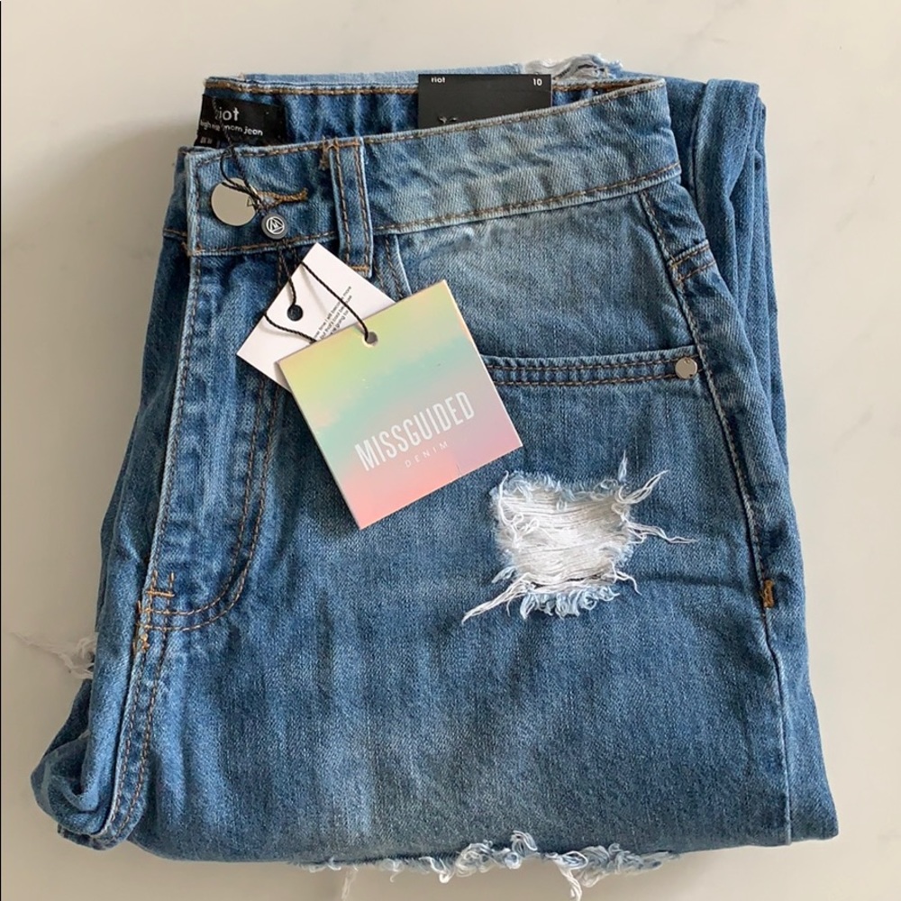 Missguided Distressed High Rise Mom Jeans